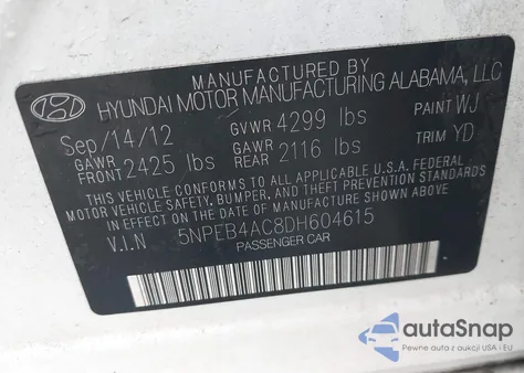 2013 Hyundai Sonata Gls из США, поврежденный, VIN 5NPEB4AC8DH604615